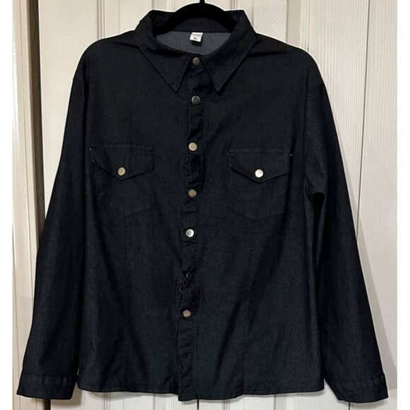 Women's Gray Button-Down Casual Shirt Viscose Polyester Blend Size XL - Picture 3 of 16